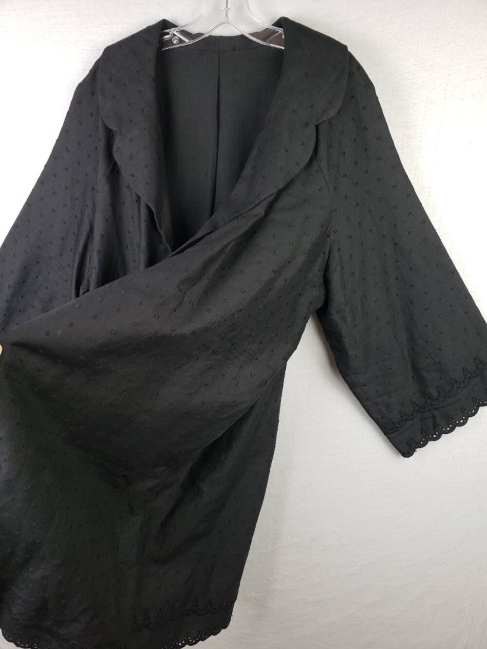 Linen Duster Coat Kimono Open Front Embroidered Polka Dot Oversized O/S 1X 2X 3X - Picture 8 of 14